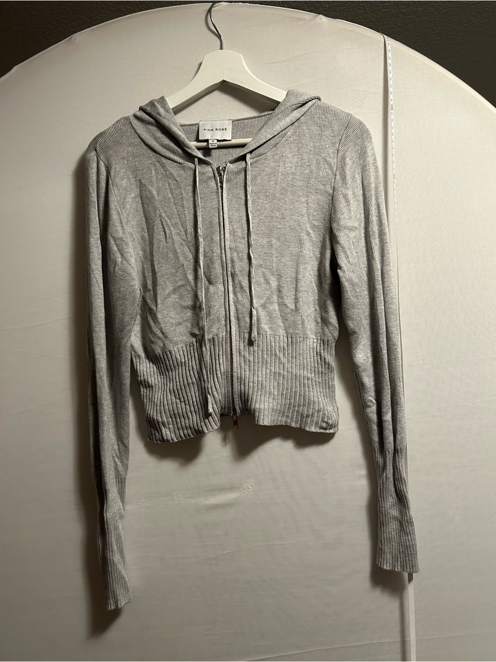 Pink Rose Light Gray Zip Hoodie Sweatshirt